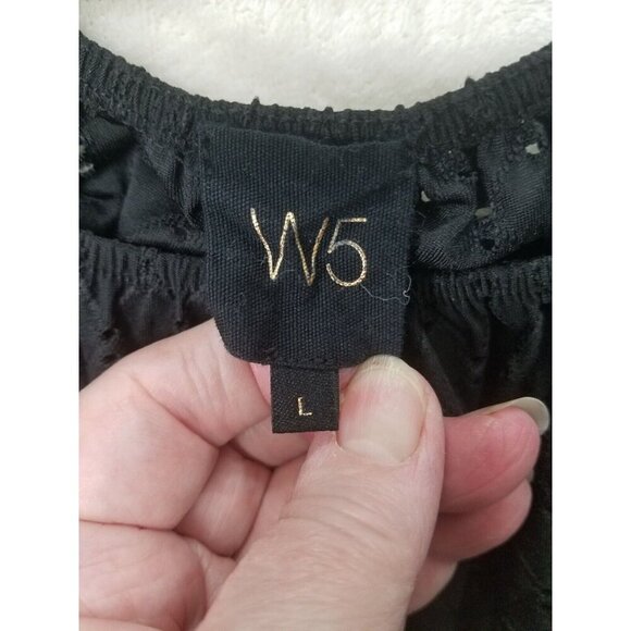 W5 Women's L Black Eyelet Off The Shoulder Short Ruffle Sleeve Top flirty breezy - Picture 5 of 6
